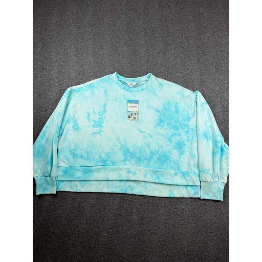 Cabana by Crown & Ivy Blue Tie Dye Women's Size Large Cropped Crewneck